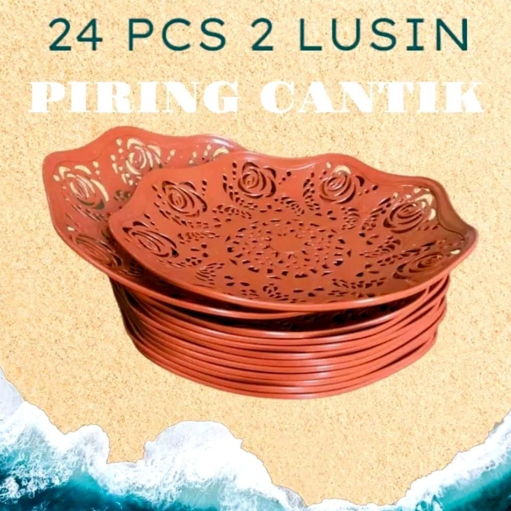 (24 PCS) PIRING ROTAN BUNGA MAWAR / PIRING BUAH ROTAN MOTIF BUNGA UKIR / PIRING ANYAMAN ROTAN UKIR /