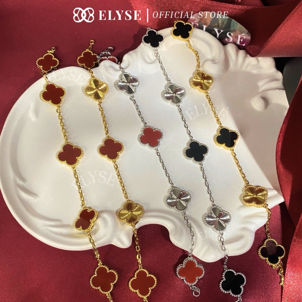 ELYSE | Gelang Clover Titanium 750 Lapis Emas Bracelet Wanita Elegan Mewah Pesta