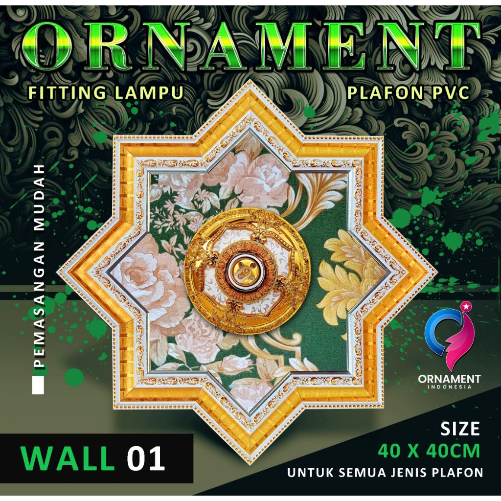 Ornamen lampu plafon pvc premium ukuran 40x40cm