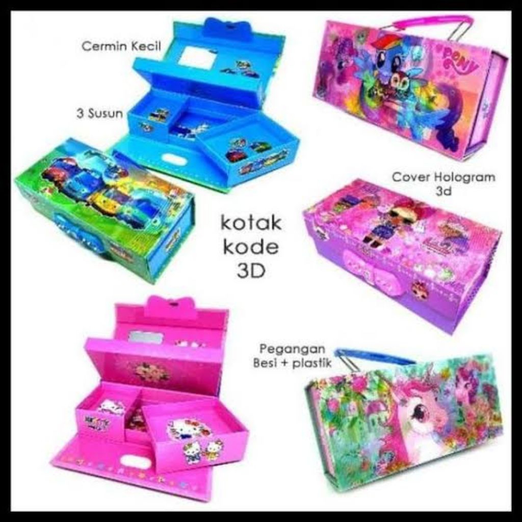 Kotak alat tulis / kotak pensil motif kartun pin kode / kotak pensil susun hologram