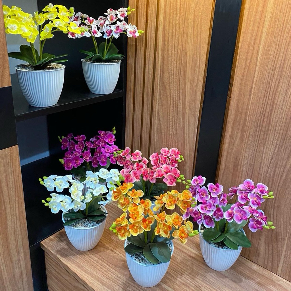 ANGGREK LATEK DAN KAIN 4 CABANG VAS KERANG/BUNGA HIAS MEJA