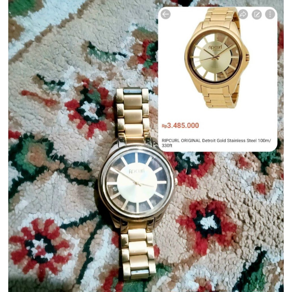 PRELOVED ORIGINAL RIPCURL BALI 100% Jam Tangan Ripcurl Detroit Gold Stainless Steel 100m/330ft Harga