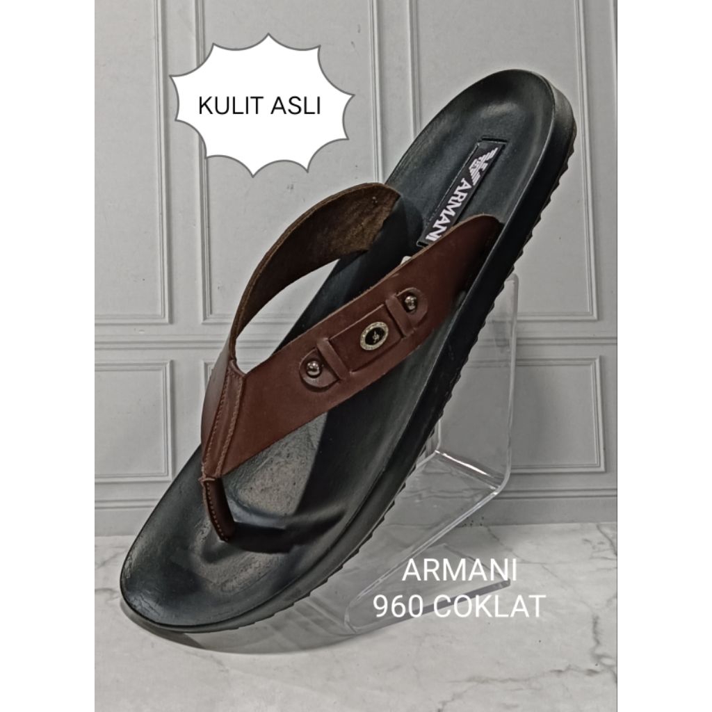 PROMO TURUN HARGA Sandal pria, sandal cowok,sandal jepit  , bahan kulit asli brand  ARMANI