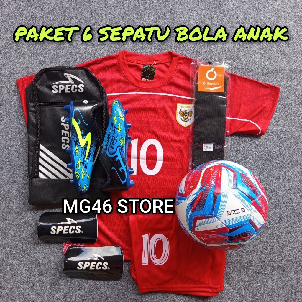 OBRAL Sepatu Bola Anak Specs Dragon Jersey Timnas Terlaris, Paket Komplit 6 Sepatu Bola Specs Anak S