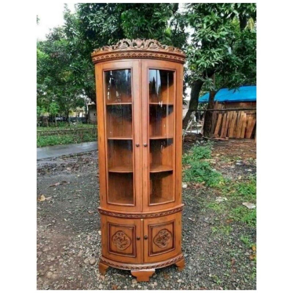Lemari sudut lemari hias ruang tamu kayu jati