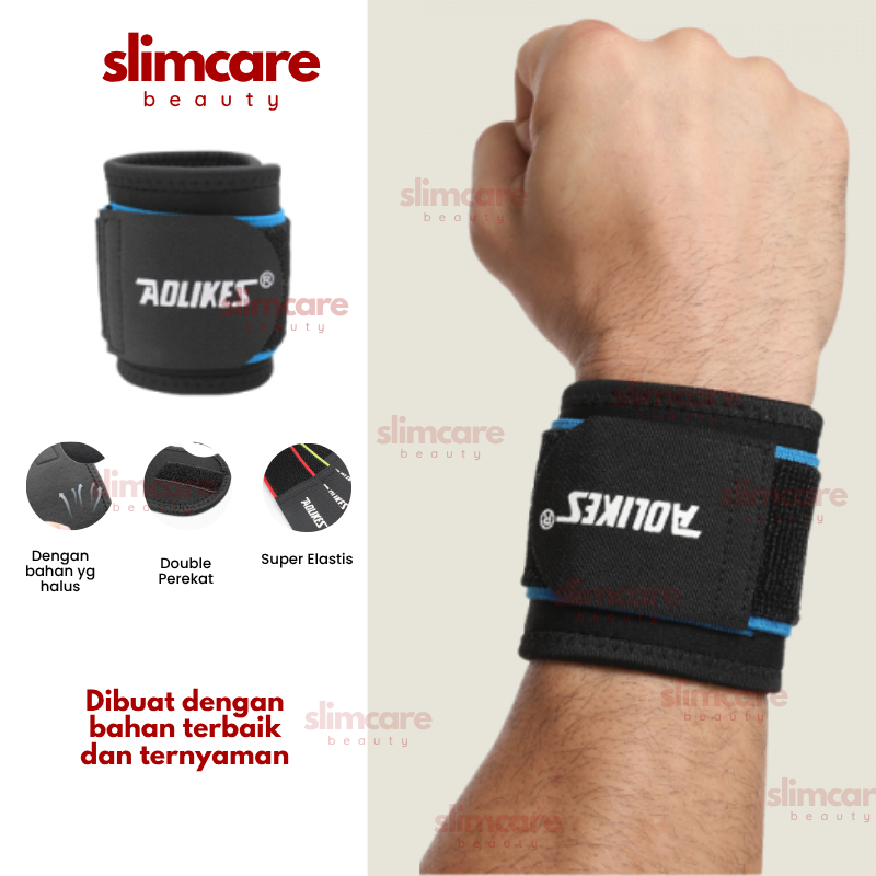 Wristband Deker Pelindung Pergelangan Tangan Premium Biru Olahraga Pria Wanita Wrist Band Bandage St