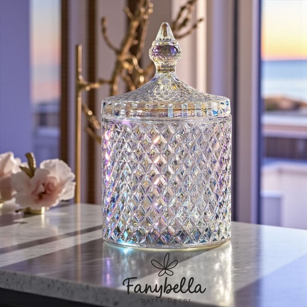 Toples kaca kristal tempat kue dan permen aestetic