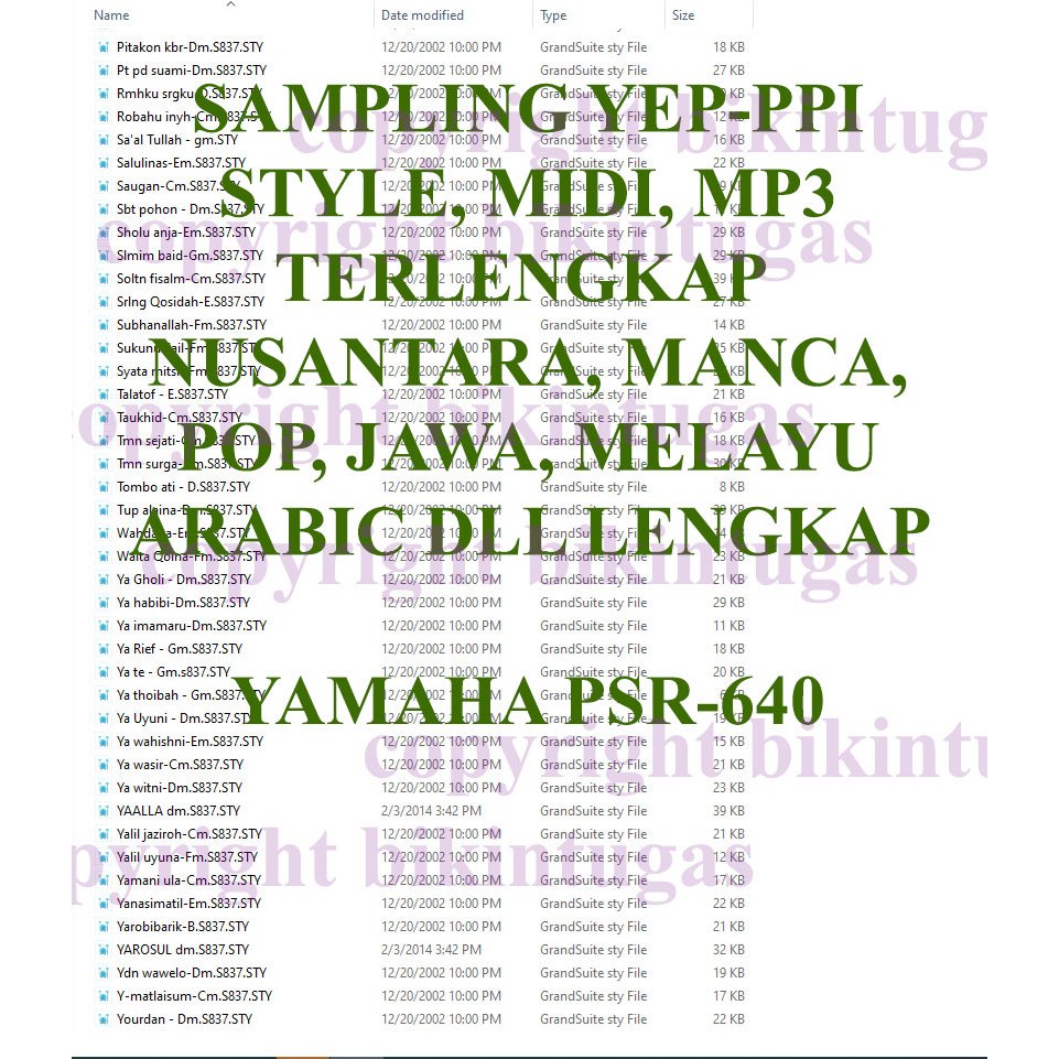 Style Sampling Yamaha PSR 640 Pop, Dangdut, Keroncong, Karo, Manca, Langgam, Lagu Lawas,  70rb+ File