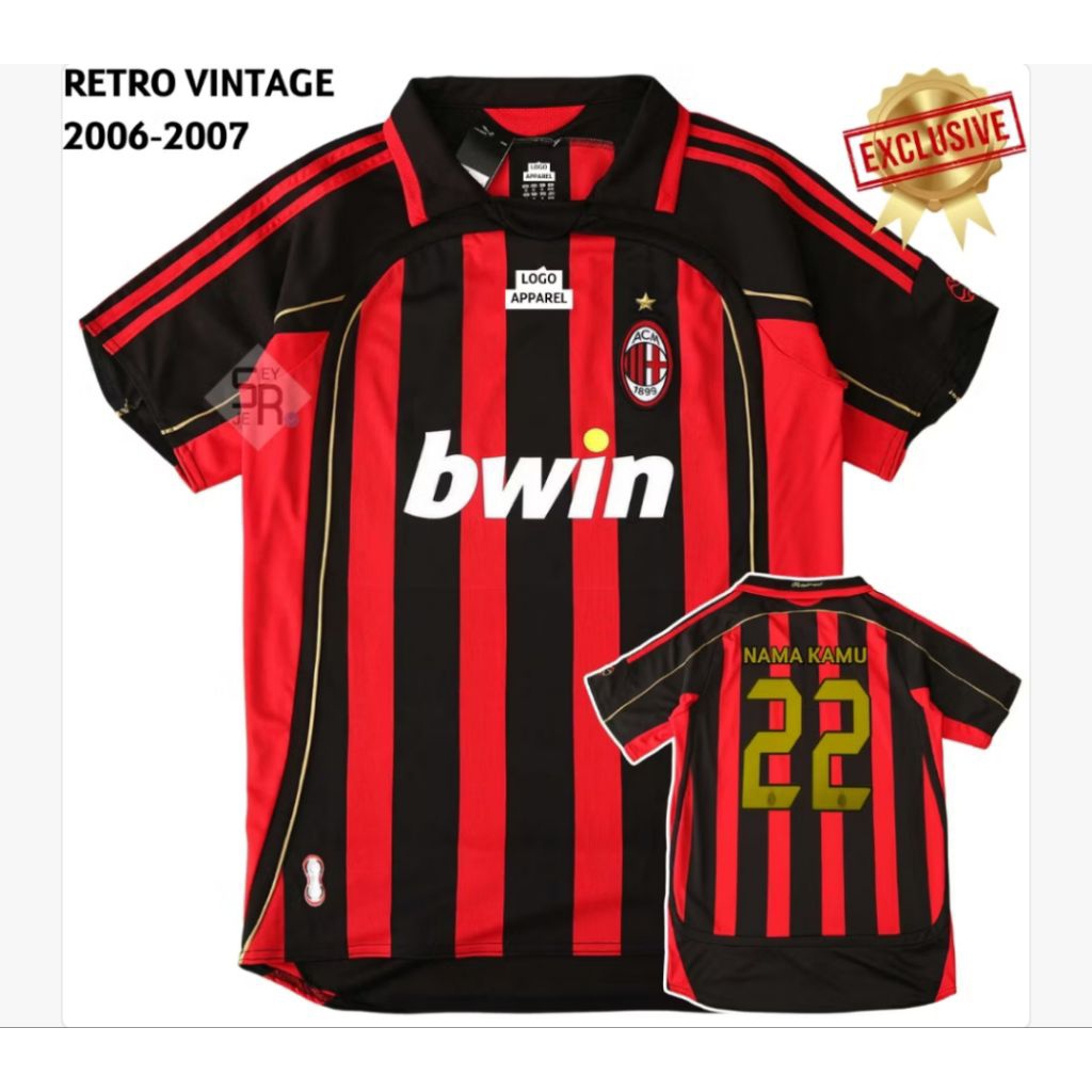 Jersey Retro vintage ac milan 2006 2007 merah hitam