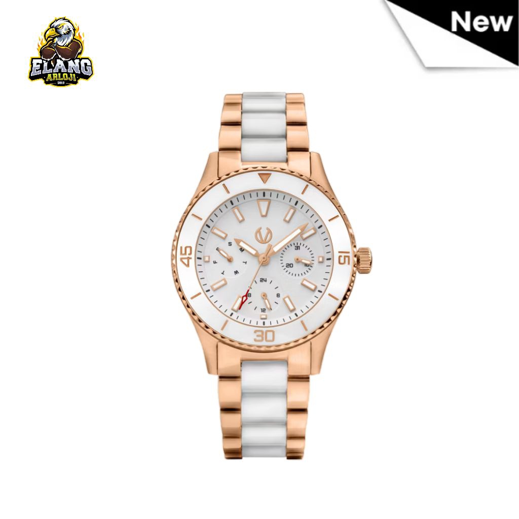 Christ Verra Casual Women's Watches Jam Tangan Wanita Tali Rantai Lady Bold CV 12351L-55 WHT