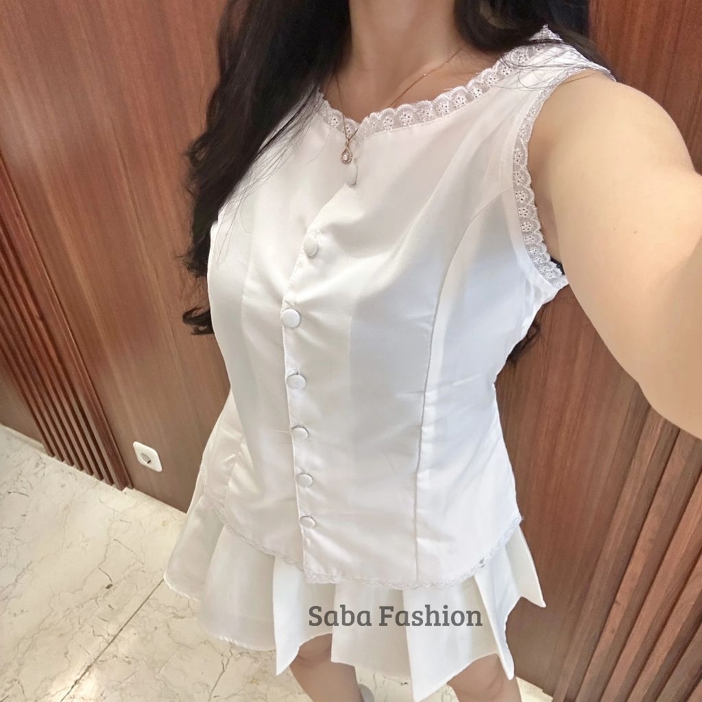 Pricila Lace Vest | Vest Atasan Stripe By Saba Fashion