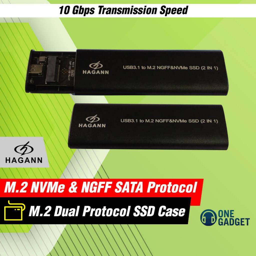 HAGANN USB 3.0 SSD Case M.2 Dual NVMe NGFF SATA Type C 3.1 Casing Tempat External Garansi 1 Tahun