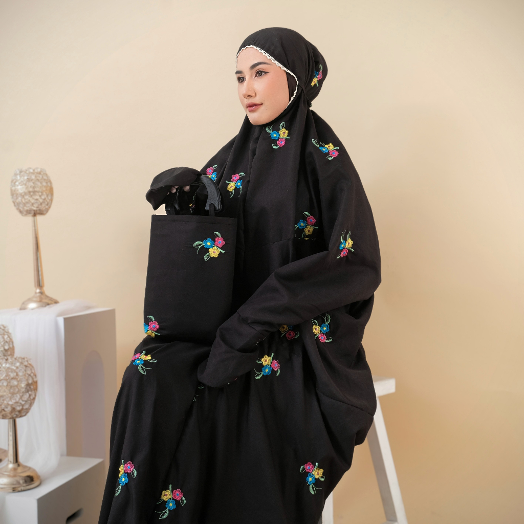 MAYSARON Mukena Terusan Dewasa Bordir Mukenah Lajuran Katun Premium Motif Bunga