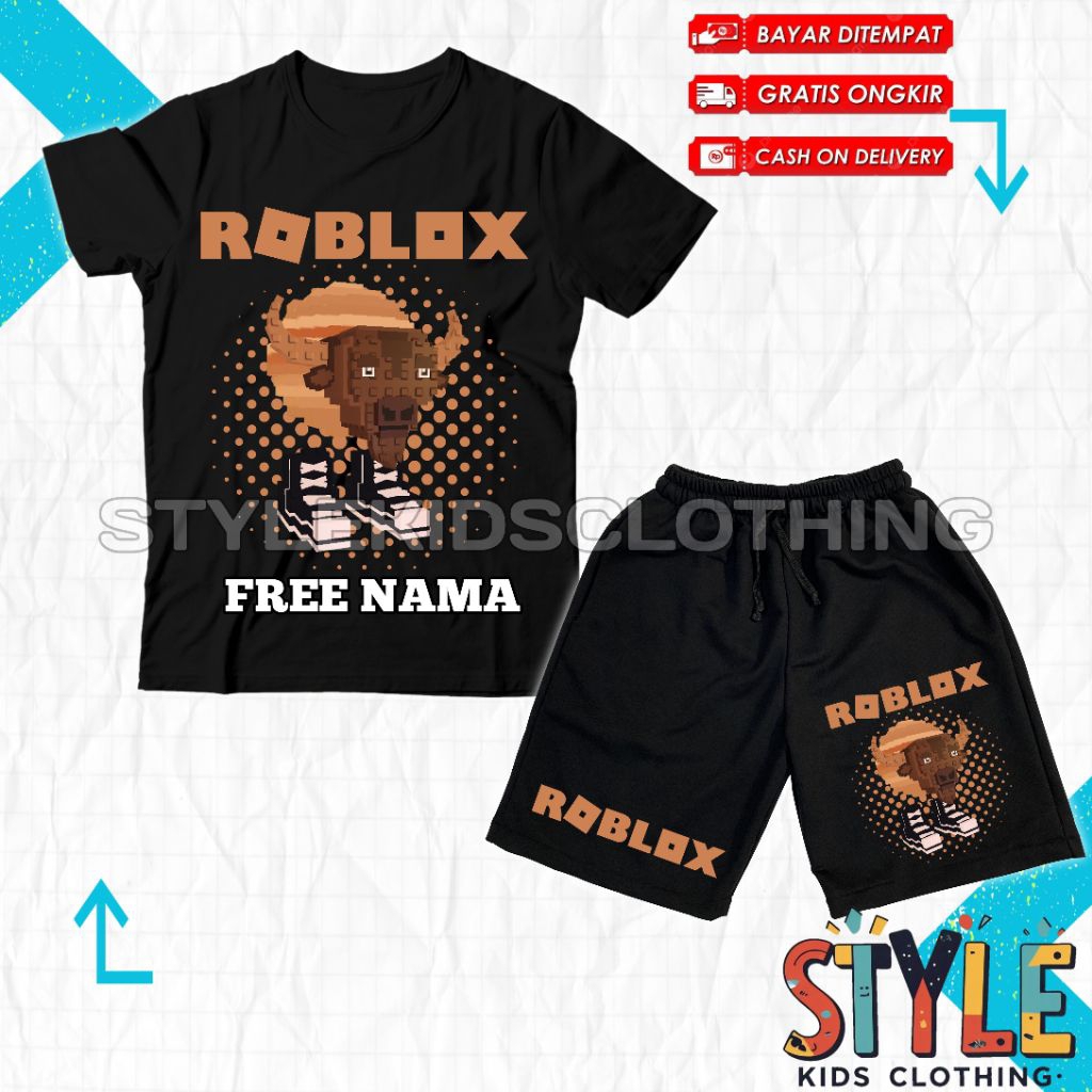 (BISA COD) Setelan Kaos Anak Celana Anak Bisonte Giuppitere Steal A Brainrot Roblox Free Nama T-shir