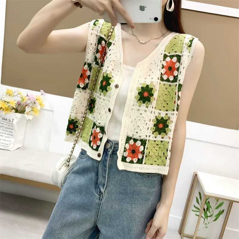 Rompi Rajut Motif Bunga Kotak Kotak Import Premium