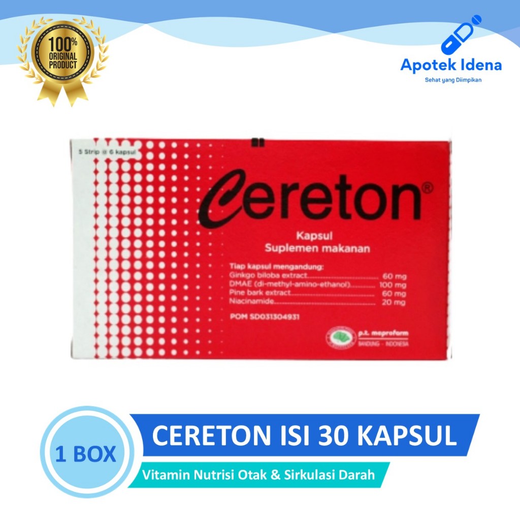 Cereton Box 30 Kapsul - Vitamin Nutrisi Otak - Melancarkan Sirkulasi Darah - Antioksidan