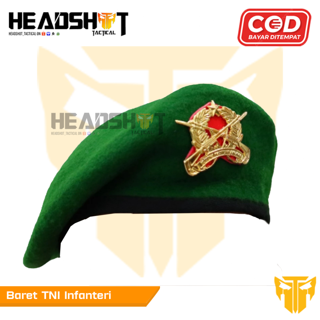 Baret Infanteri Wol + Emblem Merk Camel Asli - Baret TNI Infanteri + Emblem - Baret Camel TNI Infant