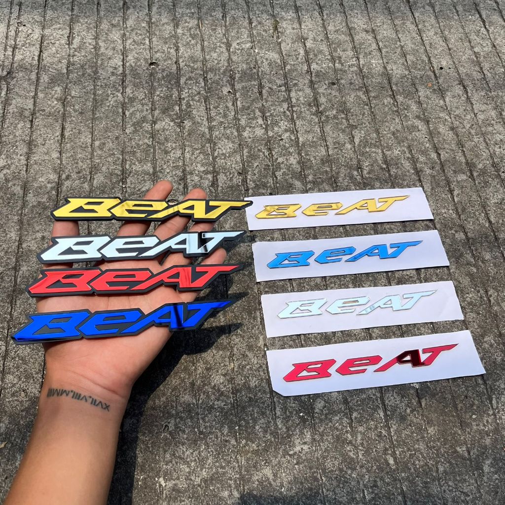 STICKER EMBLEM TULISAN BEAT TIMBUL BAHAN AKRILIK 3D TEBAL 3MM / EMBLEM TIMBUL AKRILIK ISI 2 PCS  SET