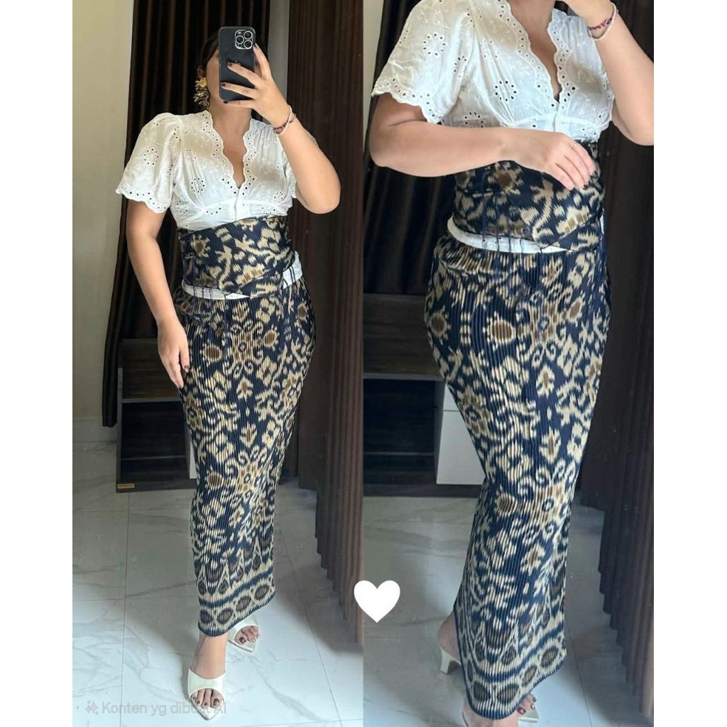 Kamen jadi  Plisket Set Selendang  bahan strait bawahan wanita tradisional setwlan kebaya bali