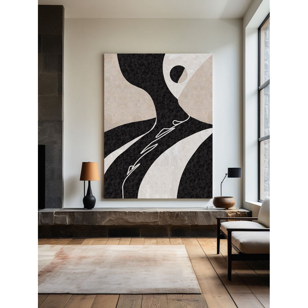 Lukisan abstrak kanvas orang hitam putih || Lukisan abstrak kanvas modern || Hiasan dinding || Dekor