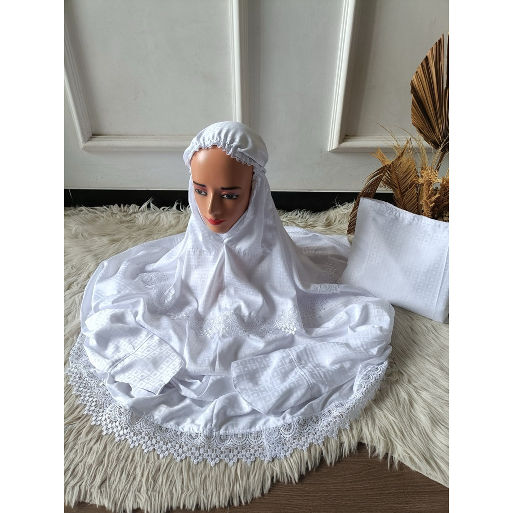 Mukena terusan semisutra renda putih