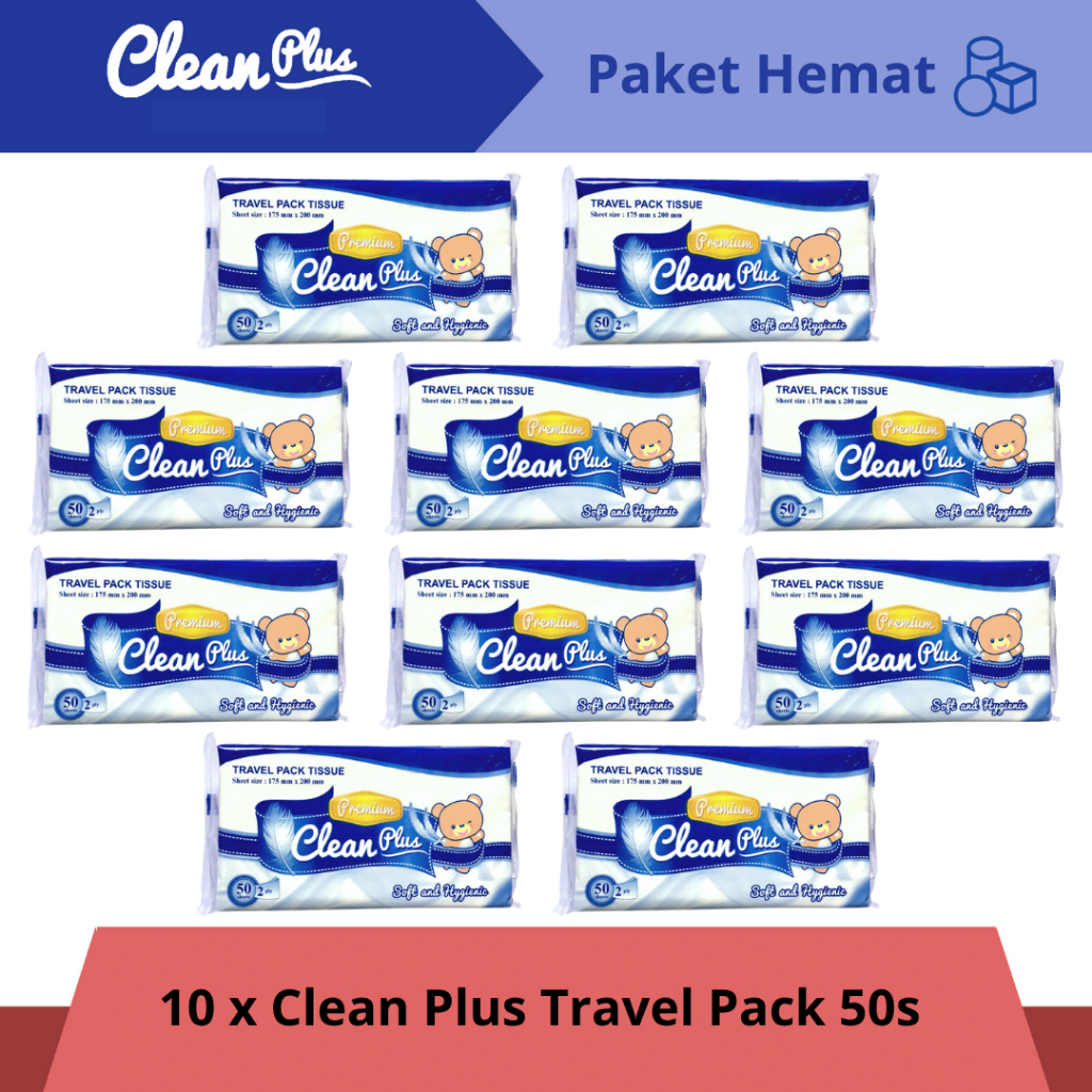 Clean Plus Beruang Travelpack 50 Sheets Bundle 10 Pack