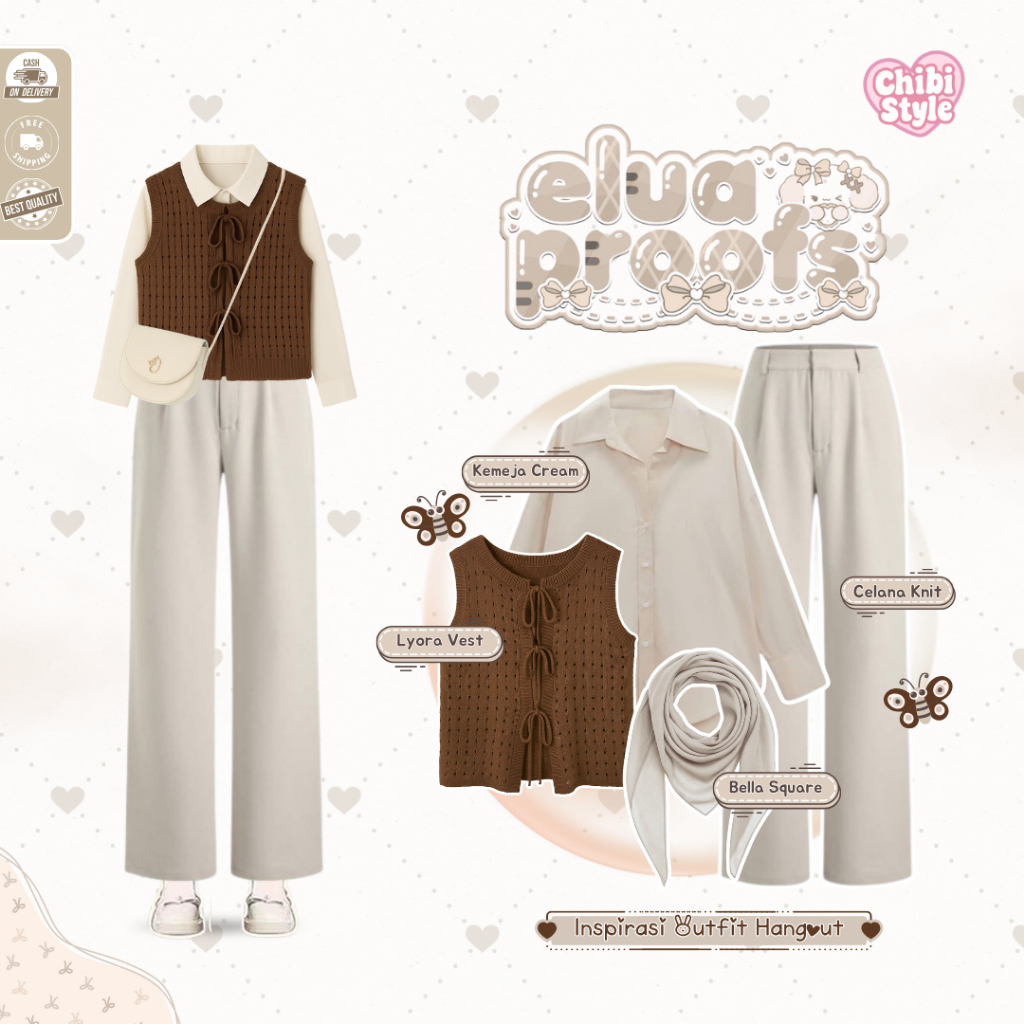 Outfit Wanita Kekinian ( Hijab + Vest + Kemeja + Celana ) Outfit Kuliah Kerja Hangout Santai Cewek -