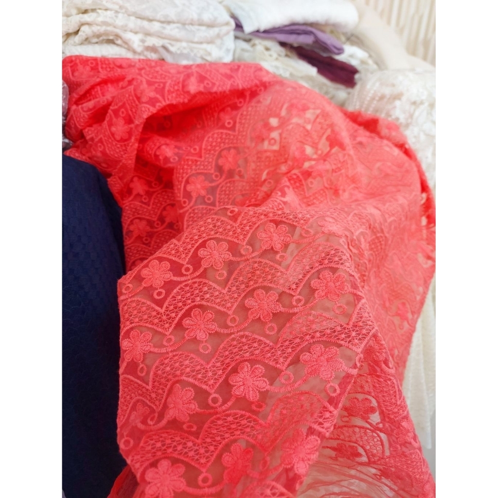 kain organza bordir Premium  - kain organza bordir - kain organza bordir motiftimbul ( orange) kt