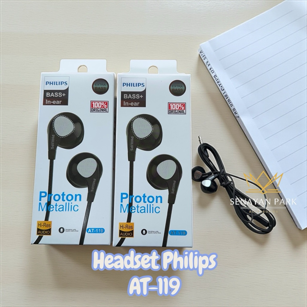 Headset Philips AT-119 Earphone King Bass In Ear Jack 3.5mm + Mic Handsfree Android Universal [SEN]