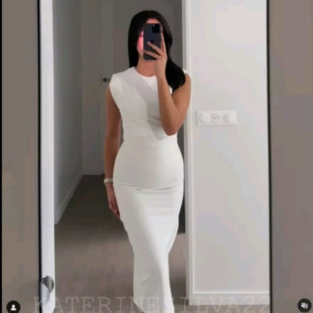 preloved new Midi long dress white formal party inner putih outer bodycon slim tank top tanpa lengan