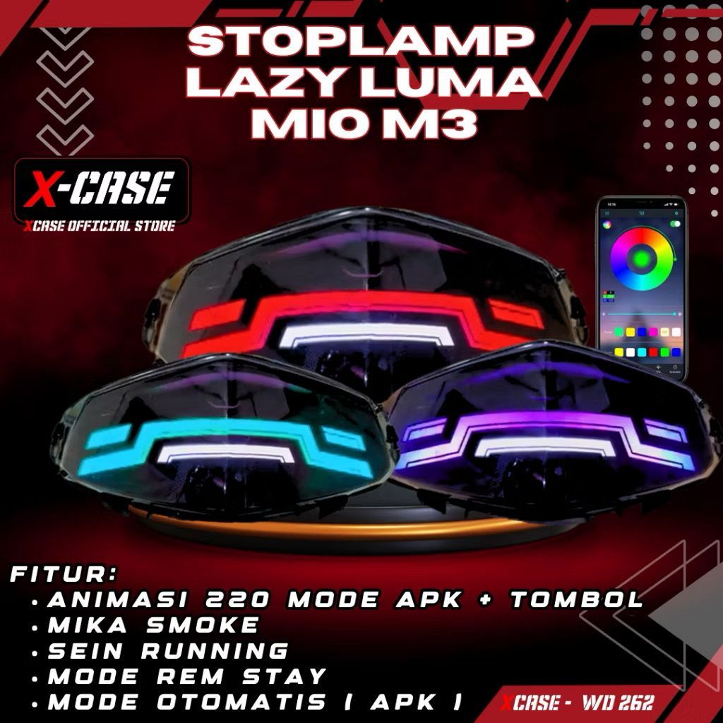 Lampu Stop Rem Belakang StopLamp Lazy Lumatail Mio M3 Mio Z Mio S Mio l125 200 Mode RGB Connect HP