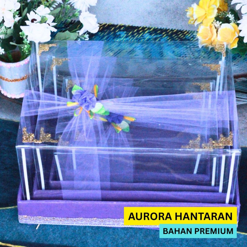 Termurah box seserahan set  mika dengan hiasan tile premium dan bunga