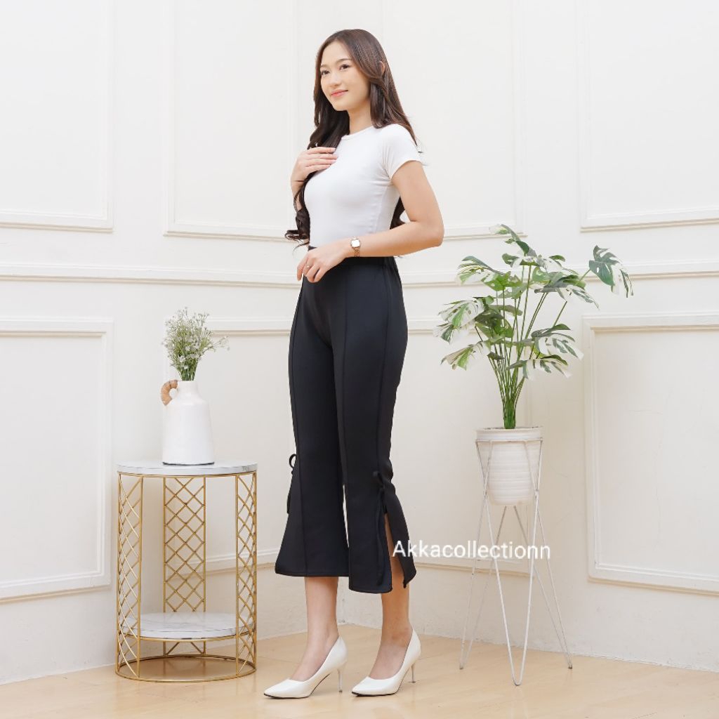 Celana Cutbray wanita Model Belah Samping pita tali - Celana cutbray bahan scuba import premium
