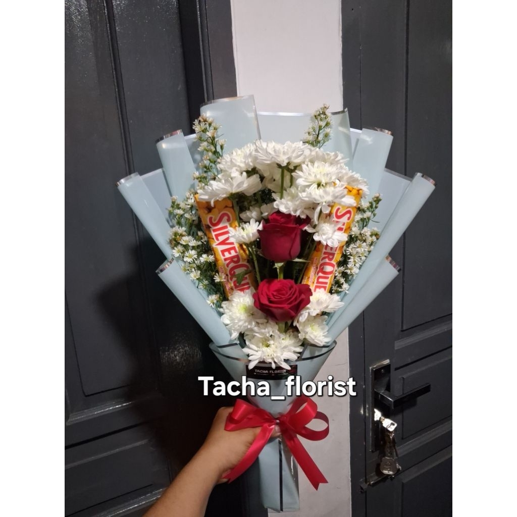 buket bunga mawar asli dan coklat