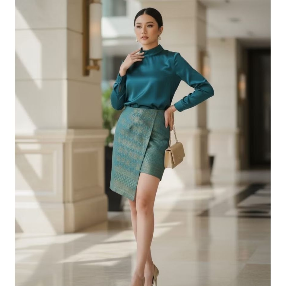 Rok songket Bangkok biru hijau mewah