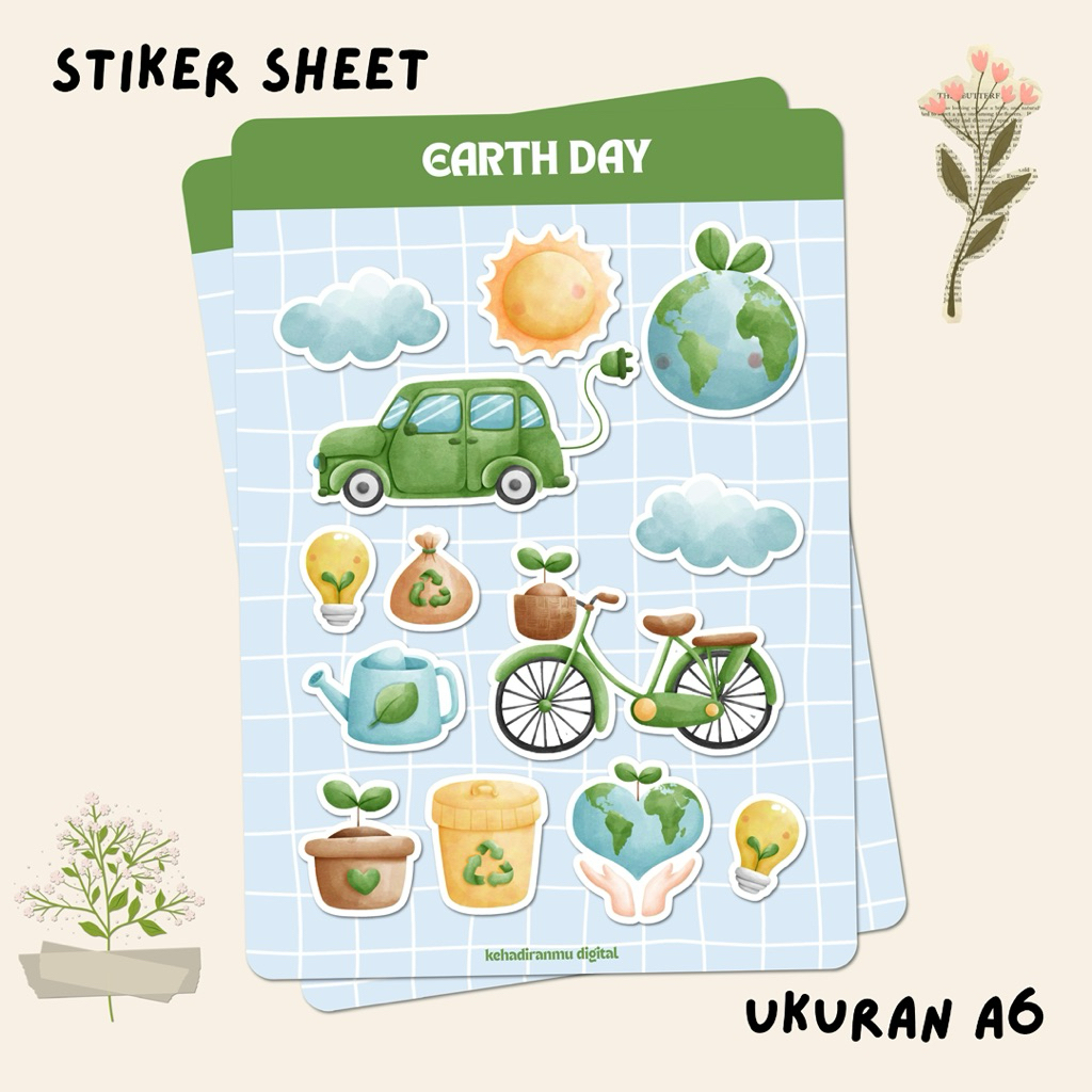 Stiker Sheet Aesthetic Lucu Waterproof Earth Day