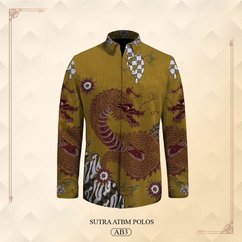 Kemeja batik pria dewasa lengan panjang premium batik tulis motif naga exclusive bahan atbm sutra ba