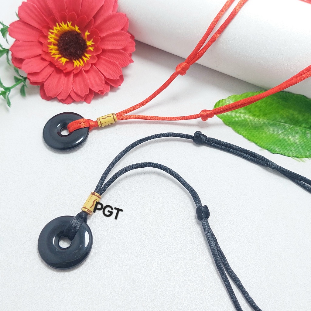 Kalung Tali Liontin Koin Hitam Kalung Pria Wanita Kalung Giok