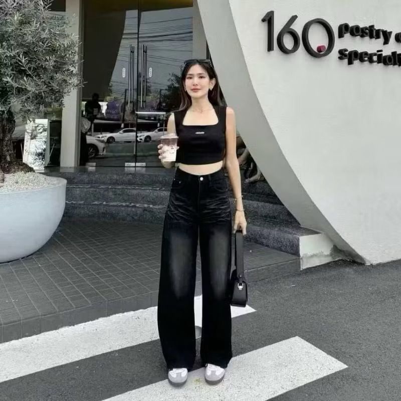 Skena Baggy Jeans Korean Style Wanita Coklat Unisek Celana Jeans Panjang