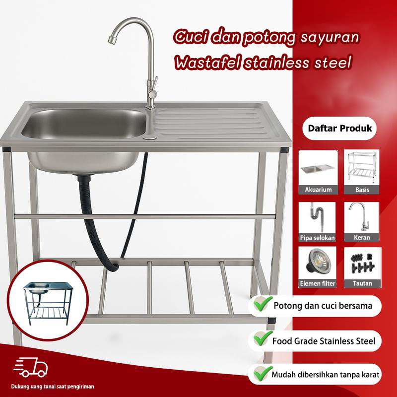 Wastafel Stainless Steel Terpadu untuk Memotong & Mencuci Sayuran Kokoh Tahan Lama Mudah Dibersihkan