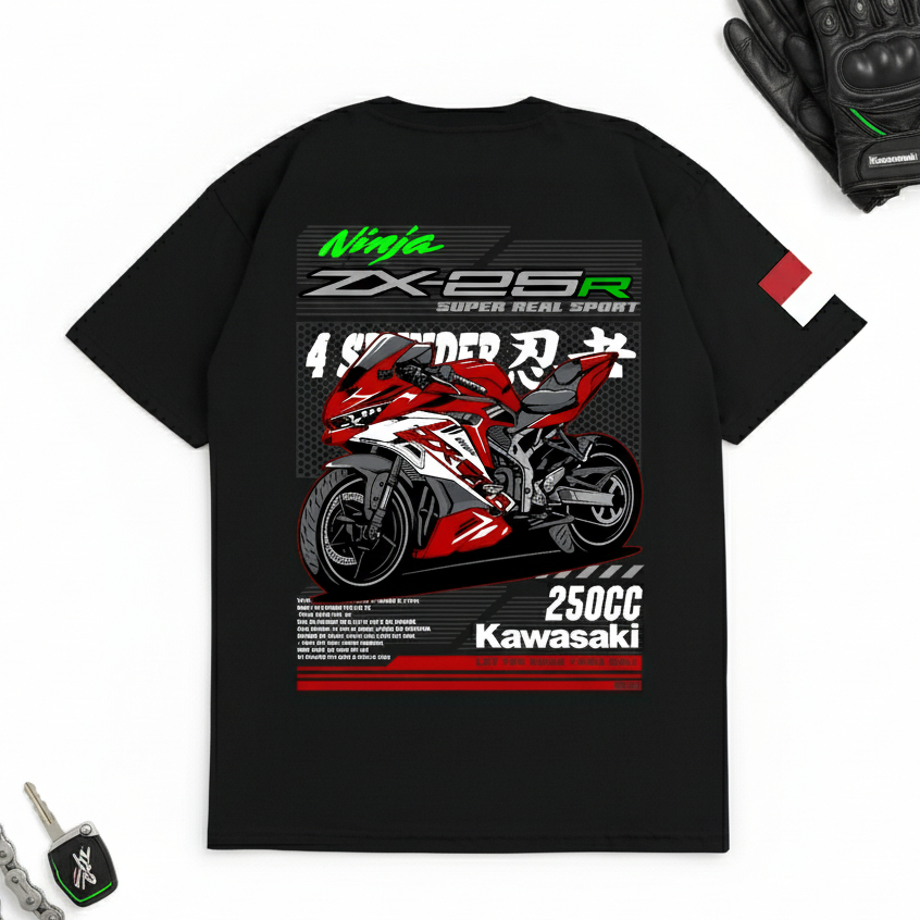 Gilan Kaos Anak Motor Kawasaki Ninja ZX25R Baju Otomotif Anak Laki Laki Katun Combed 24s