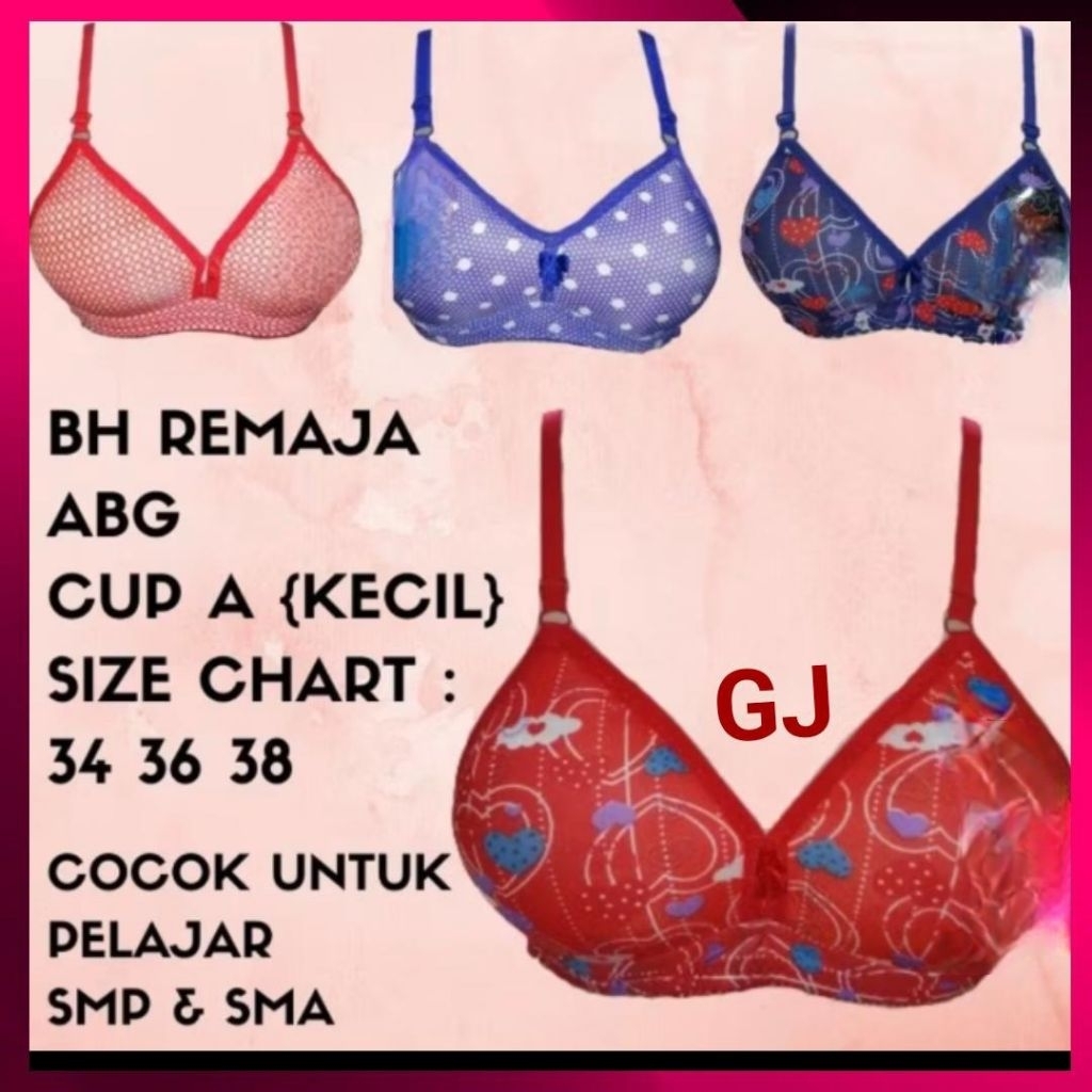 Bh Remaja Busa Tipis Tanpa Kawat Size 32 sampai dengan 36 Bermotif Cocok Untuk Anak Smp Dan SmaBRA B