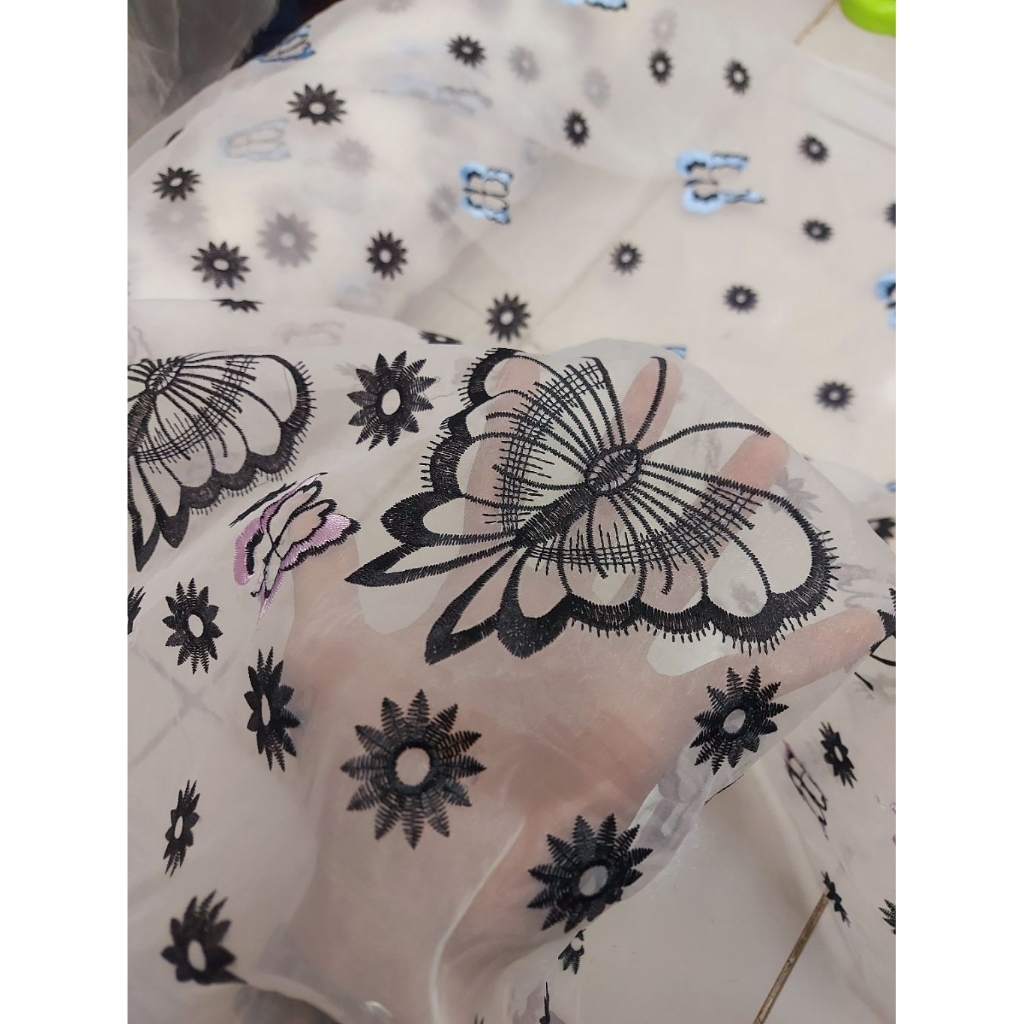 kain organza premium  - kain organza bordir motif timbul  ( BW ) kt