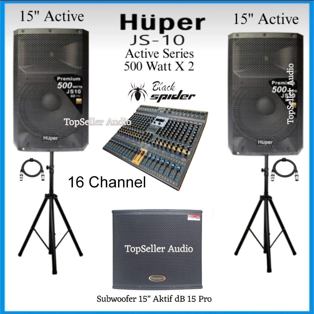 Paket Sound System Speaker 15 Inch Aktif HUPER JS10 Original Subwoofer 15 Inch Aktif DusenBerg dB 15