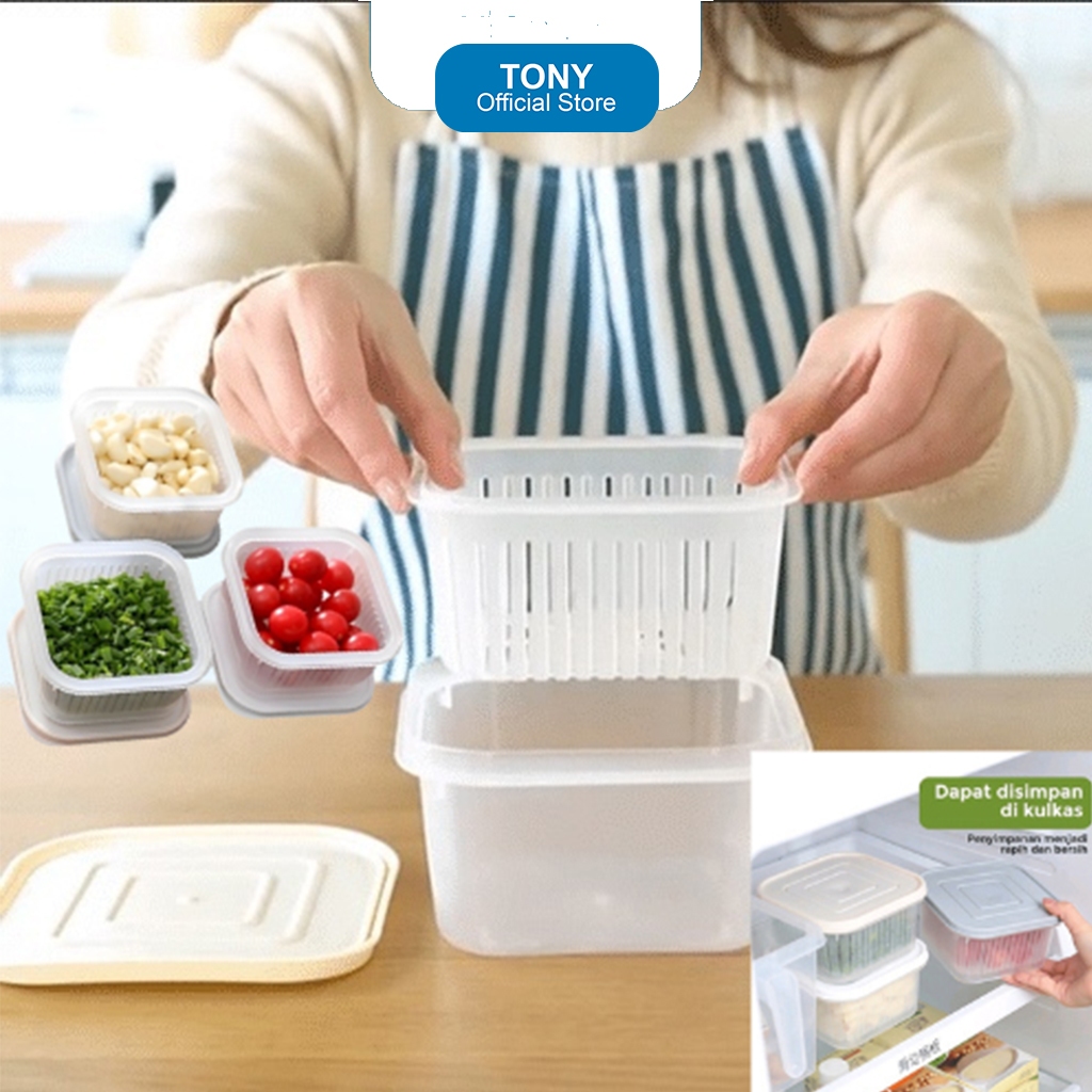 Kotak Fresh Box Saringan Sayuran Tempat Tirisan Pengering Multifungsi
