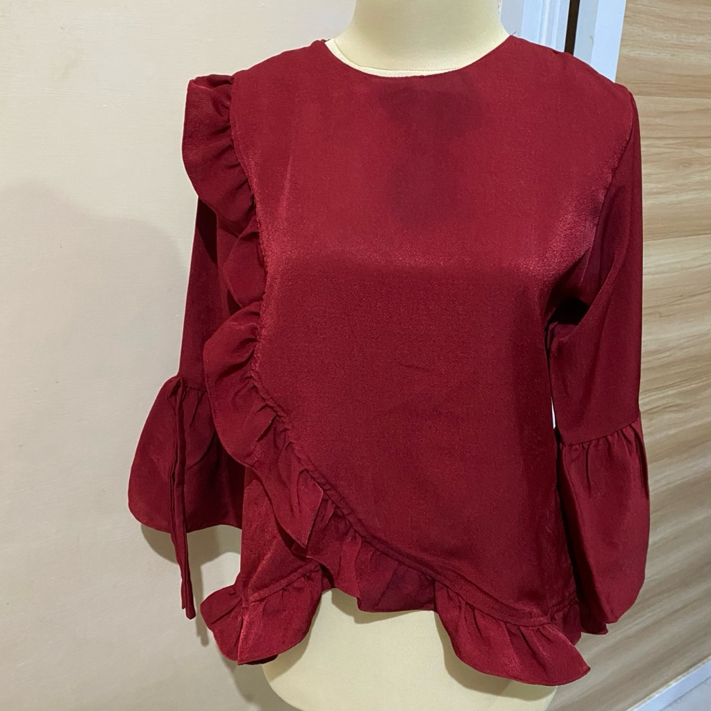 [Preloved] Blouse Crinkle Airflow - Baju atasan Maroon
