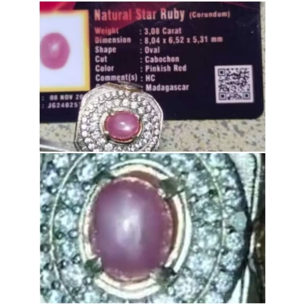 Natural star ruby + memo kode ; 61