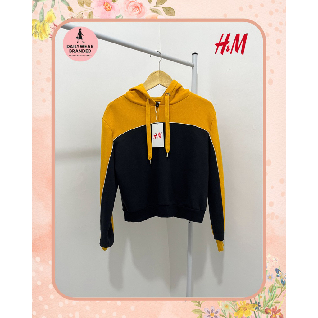 HNM ORIGINAL Hoodie Top in Mustard/Black Atasan Oversized Crop Kuning Hitam H&M DIVIDED