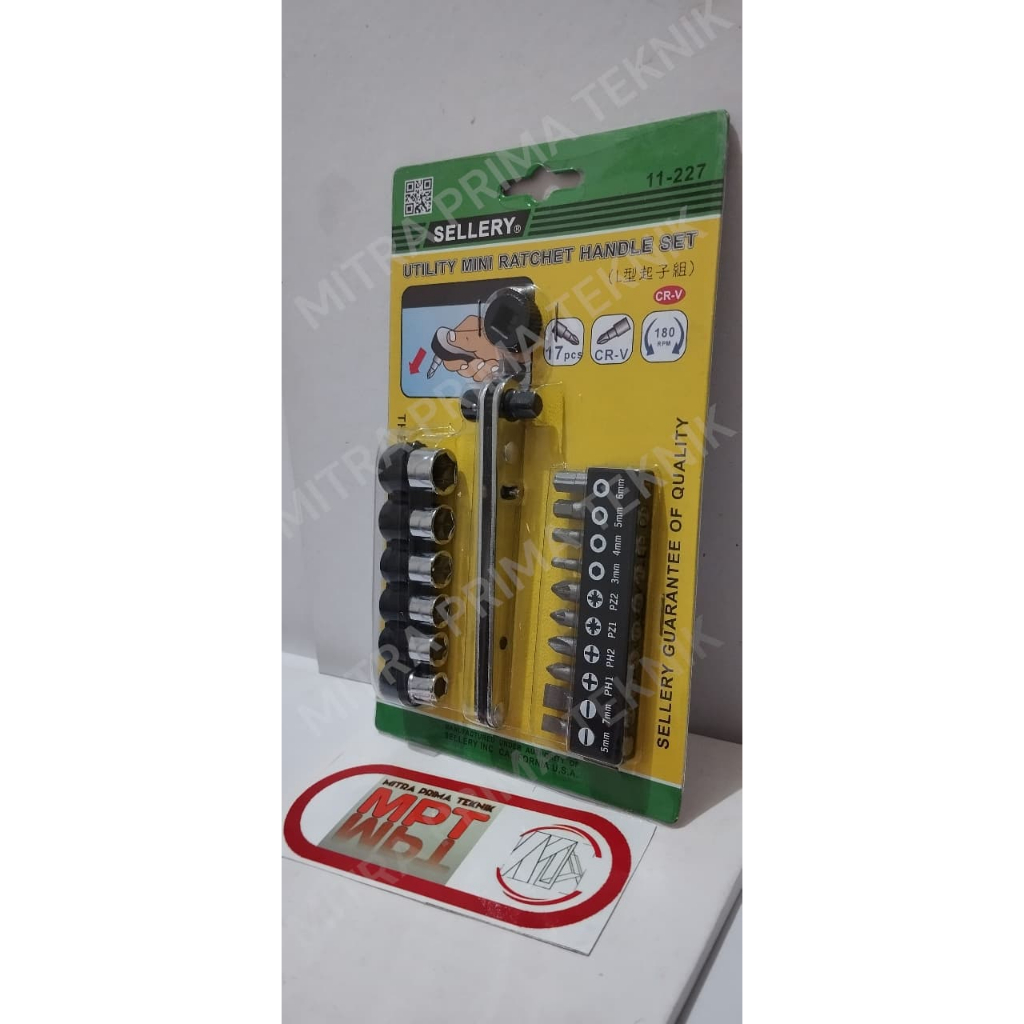 Sellery Mini Rachet Handle Set 17pc Obeng Kunci Sok 6-11mm & Kunci L 3-6mm