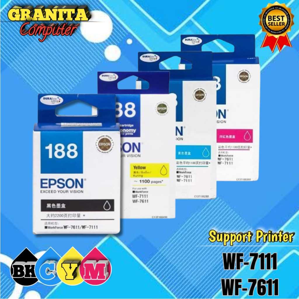 Tinta Epson 188 C13T188 T188 Original Cartridge WF7711 WF7611